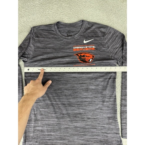 Nike Mens Dri Fit Oregon State Beavers L/S Team T-Shirt Striped Gray Heather Me - Picture 4 of 9